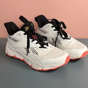 Reebok White, Black and Coral Accent Sneakers with Leopard Print